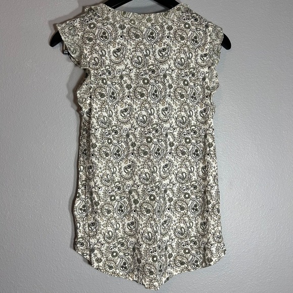 Lucky Brand Paisley Print Ruffle Sleeve Top Boho Chic Casual Size S - Picture 2 of 7